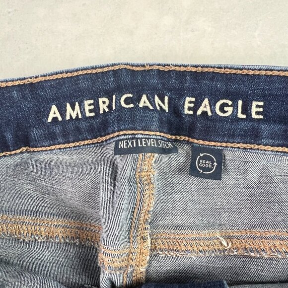 American Eagle Jeans Womens 37x30* High Rise Skinny Kick Boot Blue Denim Tag 18R - Picture 6 of 16